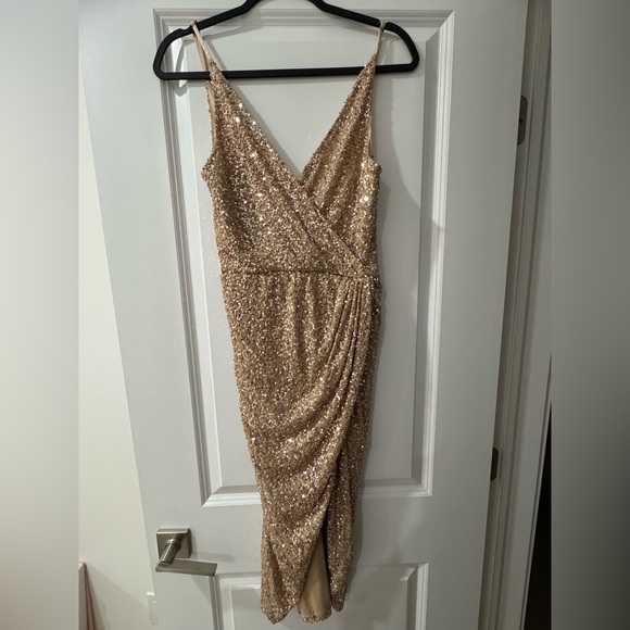 jonathan simkhai gold sequin dress Jonathan Simkhai Sequined Sleeveless Wrap Dress, Gold, Women's, M